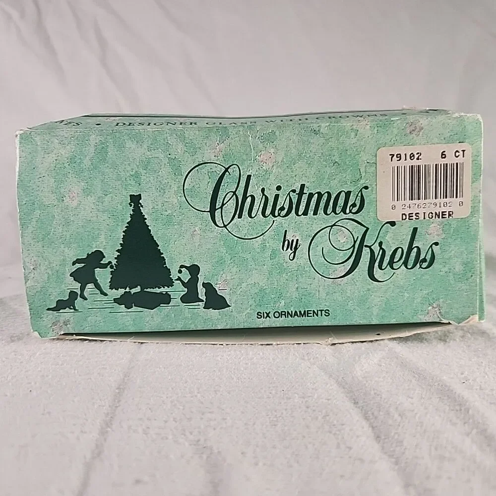 Christmas Ornaments By Krebs 6 Pink Jewel/Glitter Glass Designer With Crown